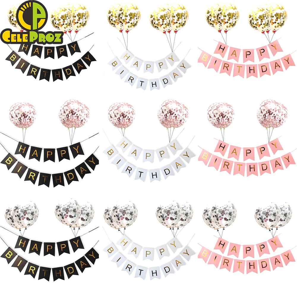 1 Набор С Днем Рождения бумажный флаг баннер розовый Золотой Серебряный конфетти