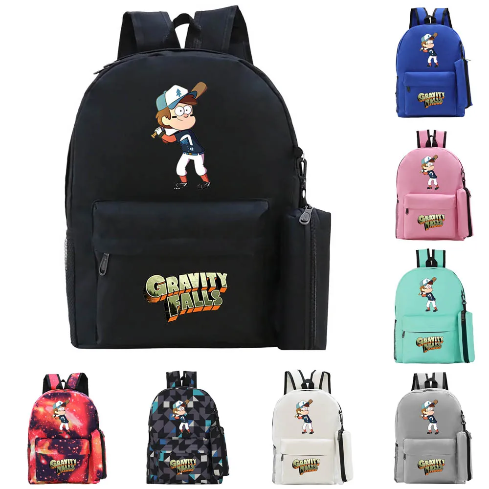 2021 New Disney Weird Town Dipper Pines Anime Print Backpack+Pencil Case Leisure Student School Bag Black Leisure Two-Piece Set