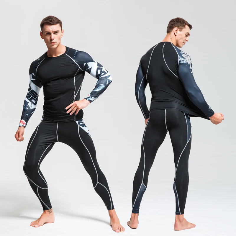 Комплект из 2 предметов, компрессионная футболка MMA, колготки, мужские леггинсы для фитнеса,, фирменный мужской спортивный костюм с длинным рукавом, Мужская одежда, Рашгард, комплект 4XL