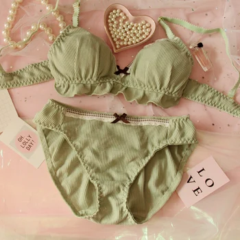 

Green Japanese Mori Junichi Rural Girl Heart Cotton Comfortable Underwear Bra Suit without Steel Rings and Wooden Ears GZ-T9