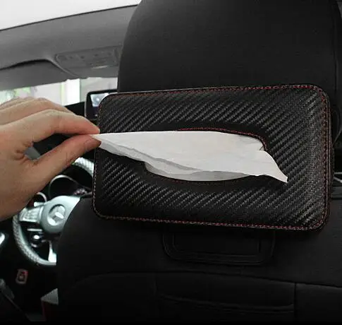 Двойное использование автомобильный подлокотник из углеродного волокна задняя кожаная коробка для салфеток Автомобильный держатель для салфеток бумажный ящик для полотенец подходит для BMW Ford Passat - Название цвета: 2