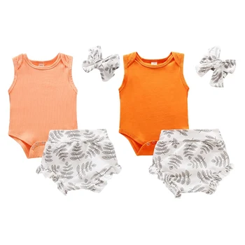 

New 0-24M Newborn Infant Baby Set Girls Boys Clothes Sets Print Sleeveless Romper Tops+Shorts+Headband 3pcs Sunmmer Suit