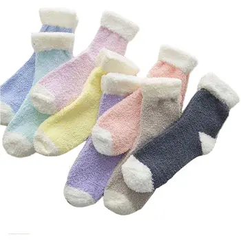 

Womens Winter Warm Coral Velvet Floor Socks Sweet Candy Color Heart Tube Hosiery