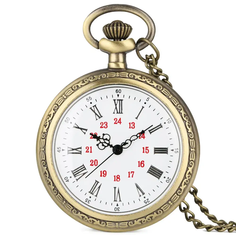 2019 Pocket Watch Noble Alloy Glod Open Face Fob Watches White Dial Roman Numerals Chain Pendant 5