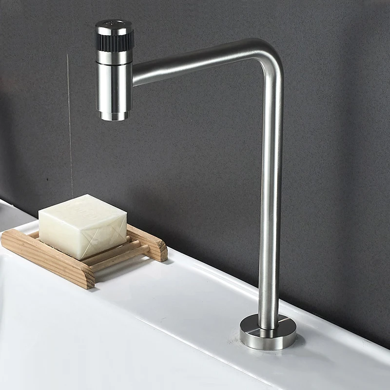 Only a Silver Faucet Смеситель для кухни из нержавеющей стали с одним отверстием, кран для умывальника с поворотным носиком на 360 градусов, кран для раковины с распылителем для биде, кран для холодной воды - Цвет: Only a Silver Faucet