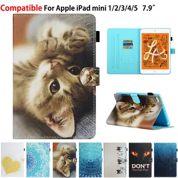 

For iPad Mini5 Mini 5 2019 Smart Case Cover Coque Mini 4 mini 3 mini 2 Funda Tablet Fashion Cat Flip Stand Skin Shell Coque