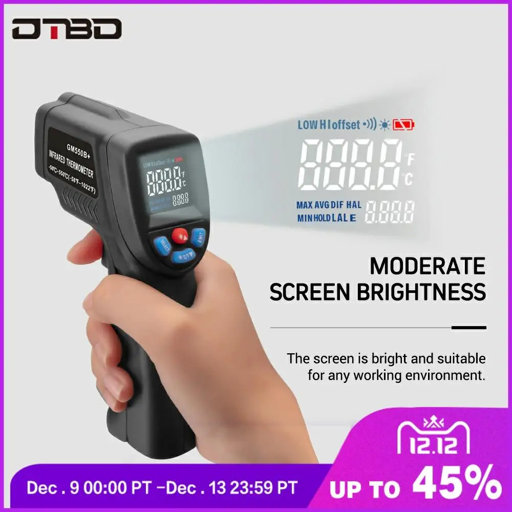 

Handheld Non-contact IR Infrared Thermometer Digital LCD Laser Pyrometer Temperature Meter With Backlight -50~380C