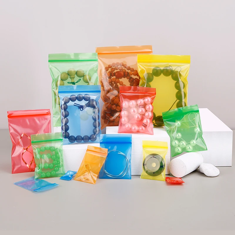 

HARDIRON 500PCS Five Color Red Yellow Blue Green Orange Zipper Sealed Bag Jewelry Powder Storage Plastic Package Pouchs