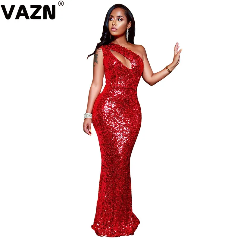 VAZN ME190 Топ дизайн летнее сексуальное женское платье 4 цвета в пол платье на одно плечо платье-труба специальное вечернее платье - Цвет: Красный