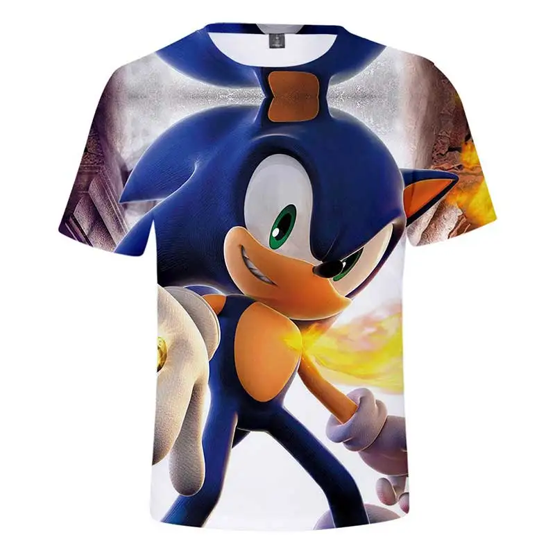 Sonic/летняя футболка для мальчиков и девочек, короткая футболка с объемным рисунком футболка из полиэстера детская одежда 8, 9, 10