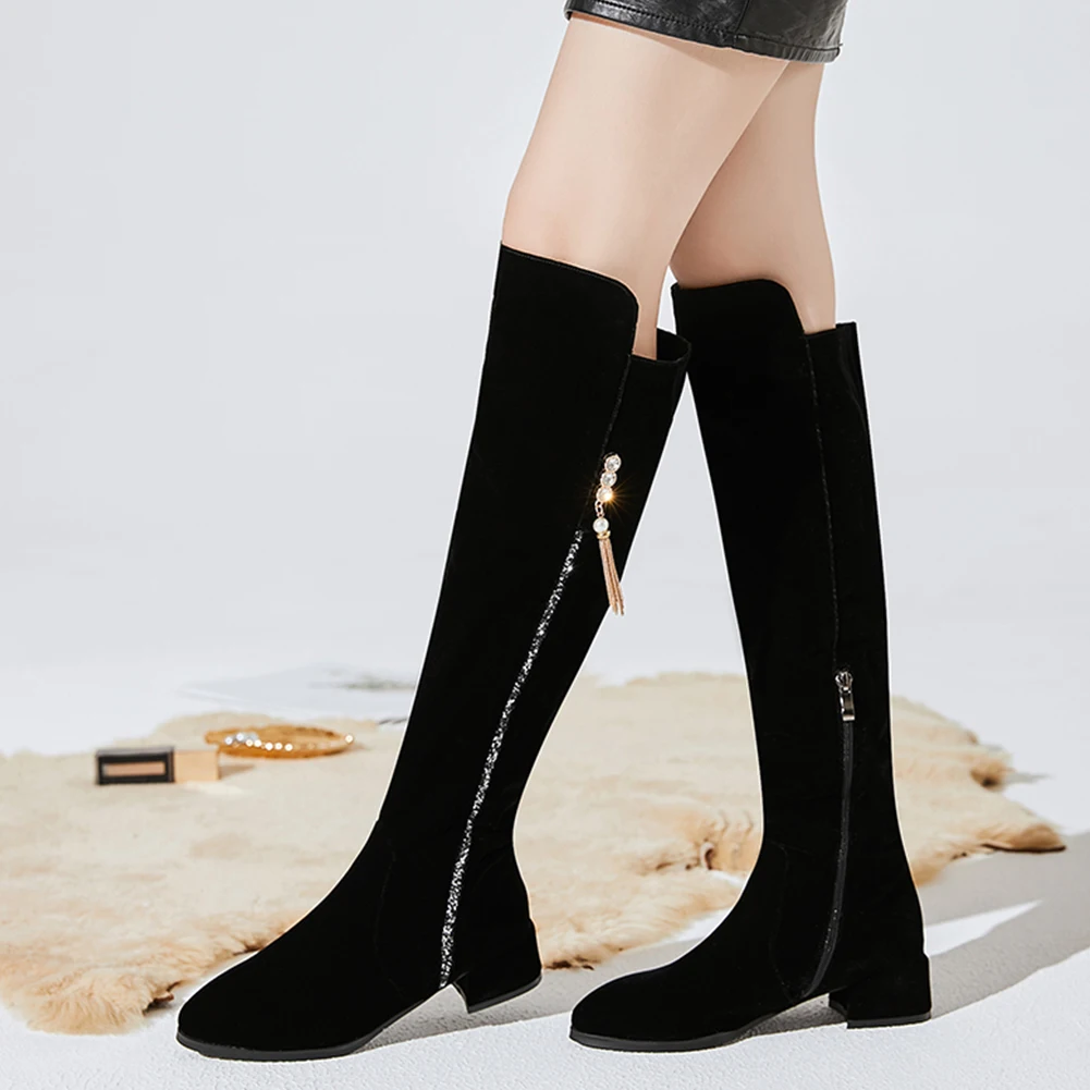 

LAPOLAKA Fashion 2020 Plus Size 33-43 Concise Shoes Woman Boots Female Chunky Heels Zip Up Knee High Boots Women