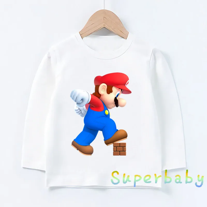Детская футболка с принтом игры «Super Mario Bros» Забавные топы с героями мультфильмов для маленьких мальчиков и девочек, детская футболка с длинными рукавами LKP5185 - Цвет: LKP5185--Q