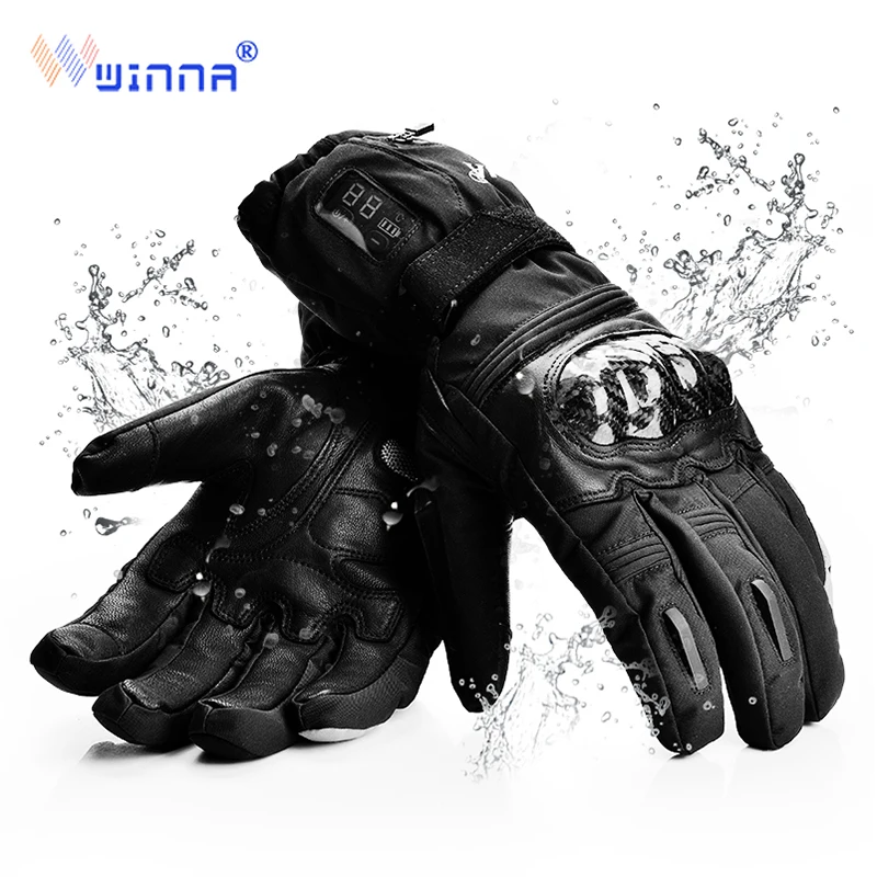 Зимние кожаные перчатки с электрическим подогревом, 2200 мА/ч, светодиодный, с цифровым дисплеем, зимние водонепроницаемые теплые перчатки для езды