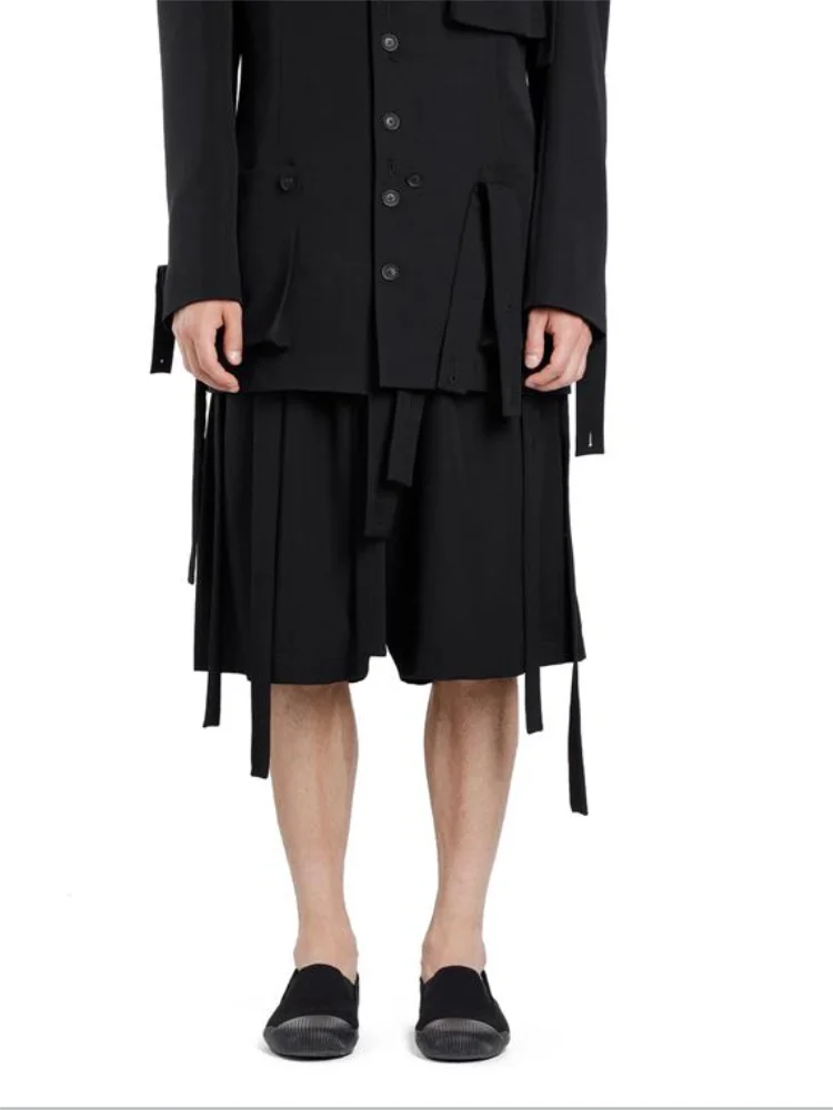 Men's Shorts Summer New Elastic Waist Multi-Button Multi-Ribbon Design Relaxed Leisure Youth Urban Trend Large Size Shorts