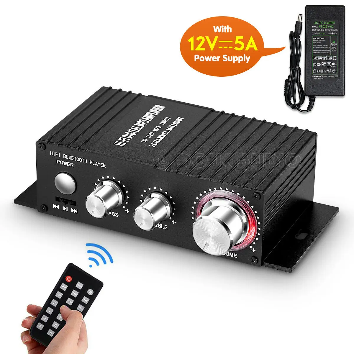 With Power Supply Мини HiFi Bluetooth ресивер стерео 2,0 канальный усилитель звука для автомобиля морской усилитель мощности USB без потерь Музыкальный плеер ИК пульт 50 Вт+ 50 Вт - Цвет: With Power Supply