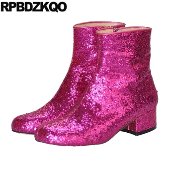 

fashion glitter shoes thick chunky 13 45 block high heel plus size 12 44 side zip boots sequin ankle women bling big sparkly new