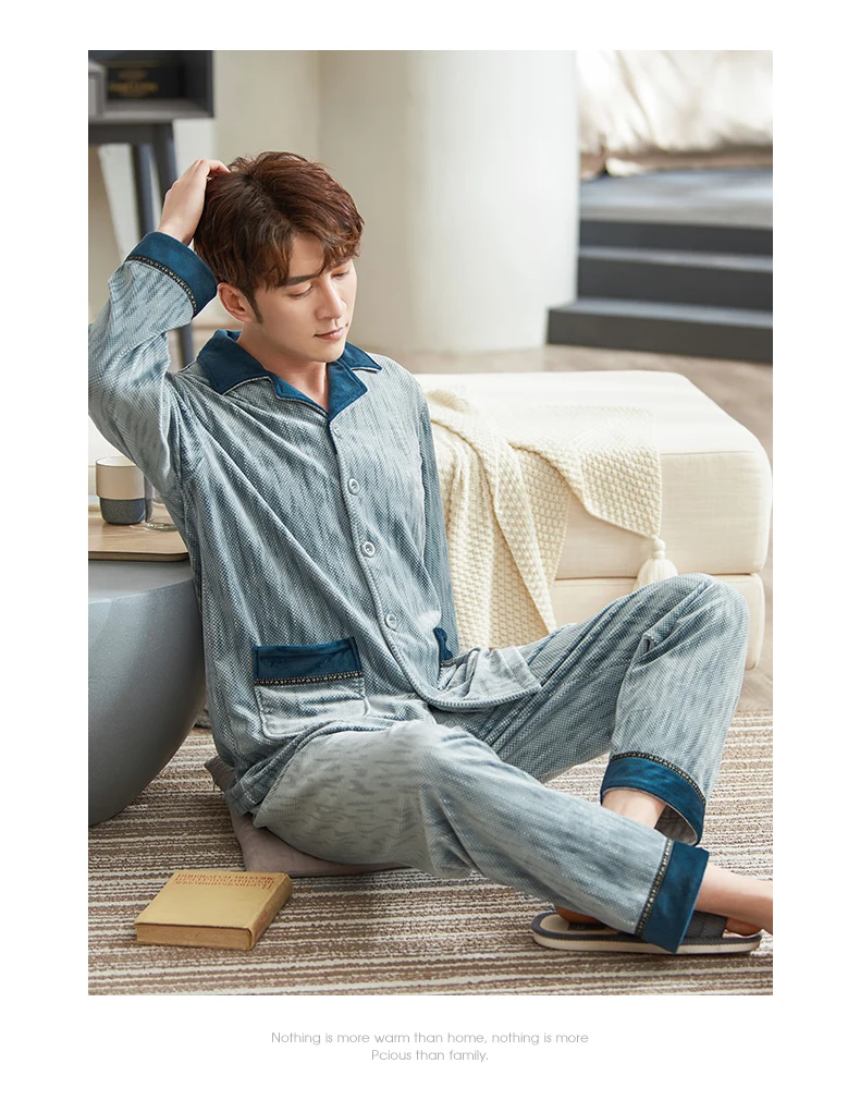 Winter Splice Pajamas Men Thick Island Fleece Pajama Sets Warm Sleepwear Flannel Mens Pyjama Sets Casual Home Clothes Pijama 3XL mens pjs