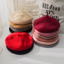 Женская живописная Кепка шерстяная шапка? Qiu dong han edition Ретро берет Женская японская английская шапка тыква