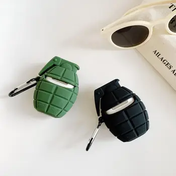 

Unique Grenade Pattern Protective Cover Shockproof Soft Silicone Case Skin with Carabiner for Airpods 1/2 Charging Box Accessori