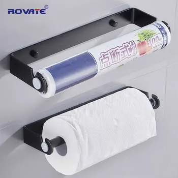 

ROVATE Wall Mount Paper Towel Holder, Kitchen Tissue Towel Holder Stand Under Cabinet-Black