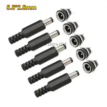 Cltgxdd 10PCS 12V 3A 5.5x2.5mm Maschio di Plastica Tappi Per Le Orecchie + DC Power Martinetti Pannello Presa Femmina connettore di montaggio 5.5*2.5 millimetri