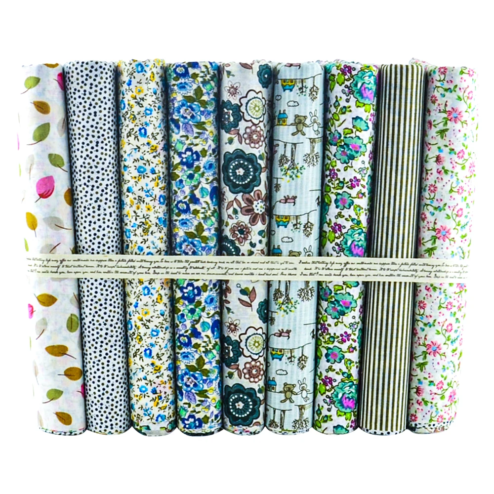 9 Designs 50cmx50cm Cotton Fabric Vintage Turquoise Fat Quarter Bundle Tilda Scrapbooking Quilting Patchwork Needlework cotton craft fabric,cotton fabric,craft fabric,fabric material
