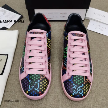 

New Fashion women PU leather Casual Shoes white Lace up Soft sneakers Vulcanize shoes fashion print Ladies shoes 2020