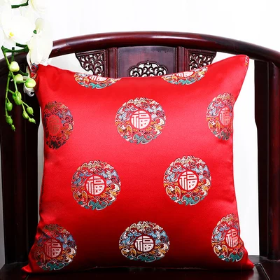 red fu Чехол для подушки для автомобильного стула с цветами 40x40 см 45x45 см 50*50 60*60 китайские красочные диванные Декоративные Чехлы для подушек, шелковая атласная наволочка - Цвет: red fu