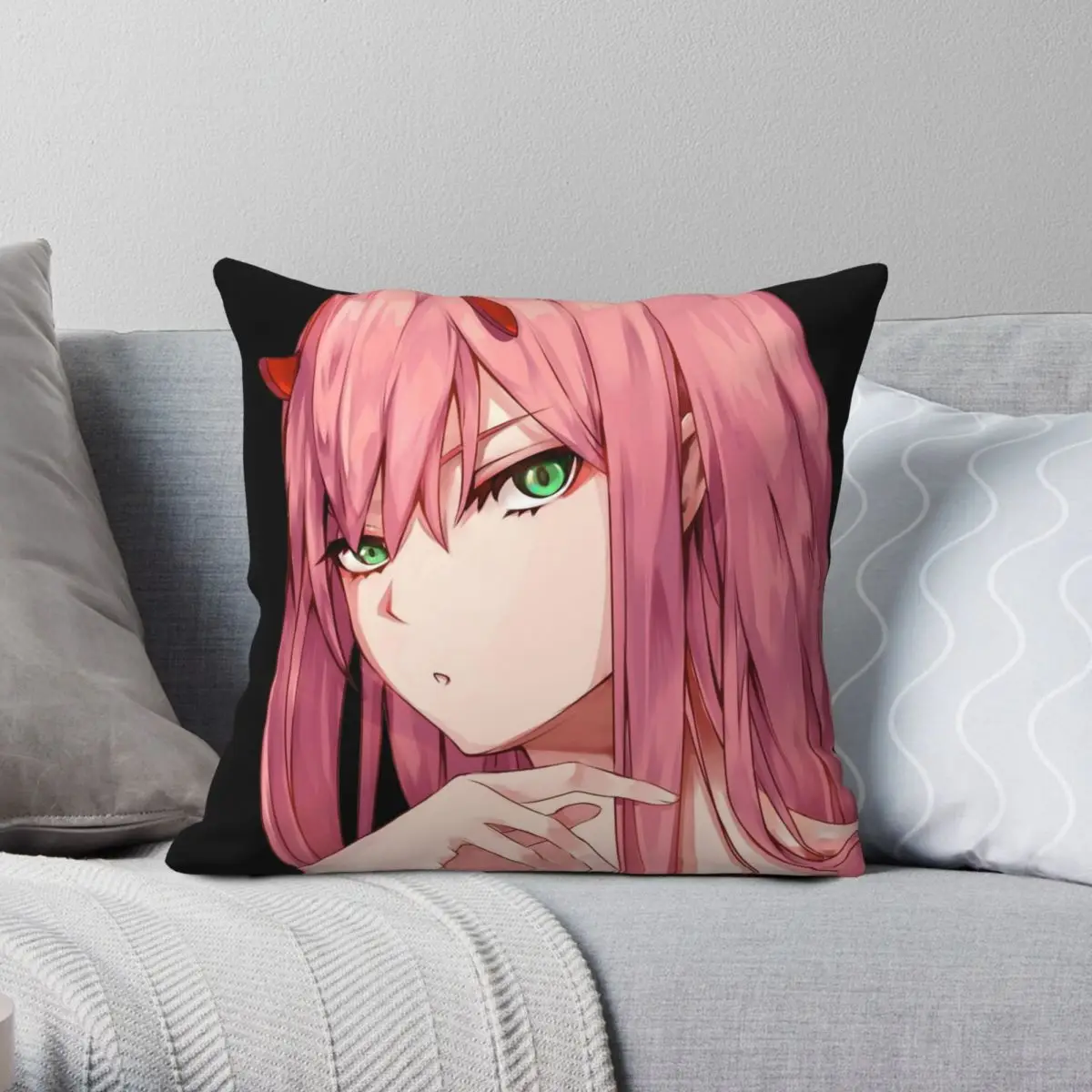 

Zero Two Pillowcase Polyester Linen Velvet Creative Zip Decor Car Cushion Cover