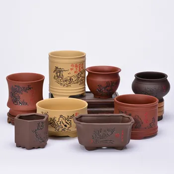 

Classical Purple Sand Coarse Ceramic Flower Pot Handmade Creative Succulent Green Plants Bonsai Desktop Home Potted Flowerpot