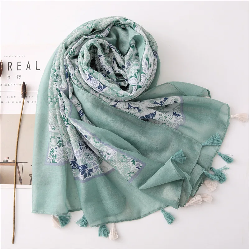 

Women Fashion China Pure Floral Fringe Viscose Shawl Scarf Spring Summer Wrap Pashmina Stole Foulard Bufandas Muslim Hijab Sjaal