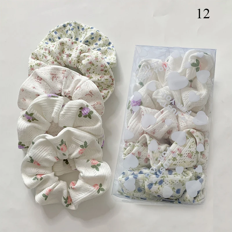 5/6/7/8 Pcs of Pack Women Elastic Hair Bands Headband Set Daisy Flower Print Girls Silky Scrunchie Cute Hair Ties Headwear Gum white hair clips