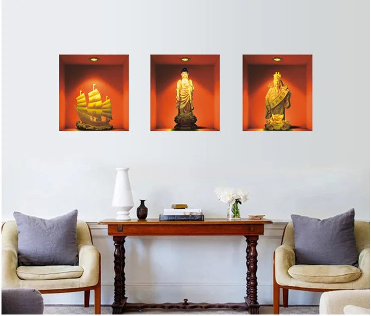 

3D simulation room decoration wall paste a set of 3 Buddha paintings