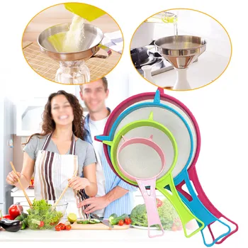 

30# 4Pcs Mini Small Plastic Mesh Scoop Strainer Food Sieve Kitchen Basket Flour Special Tool Sieve Kitchen Accessories