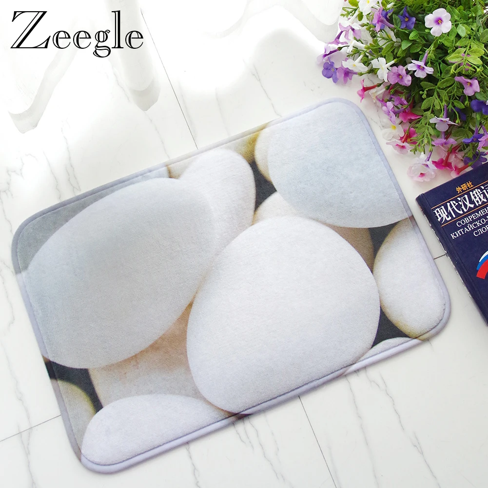 Zeegle 3D Stone Printed Door Mat Kitchen Anti-slip Mats Flannel Home Decoration Non-slip Floor Mat Absorbent Carpet
