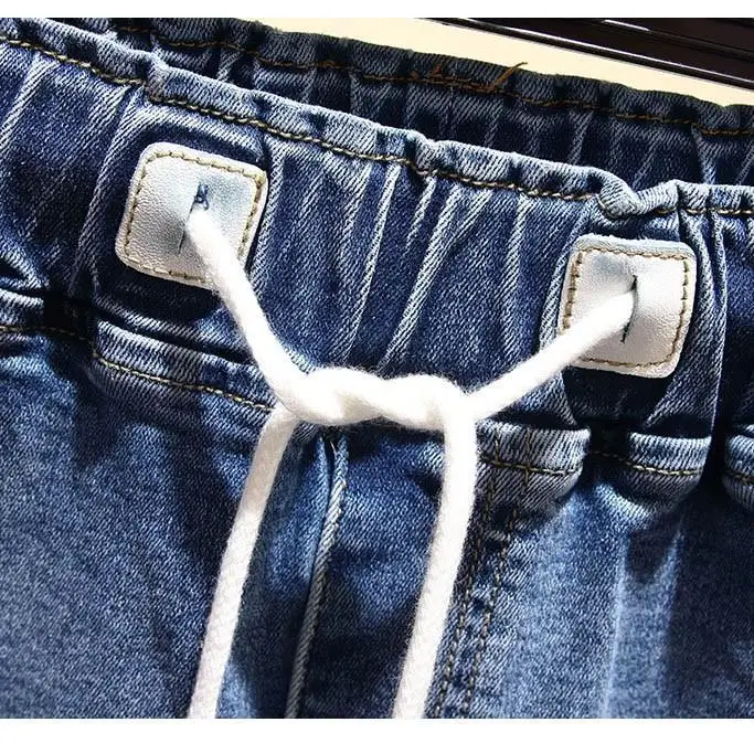 Plus Size Woman Flower Embroidered Jeans Lace Up Jeans Elastic Denim Trousers Cuffs Loose Ankle-Length Hole Harem Pants