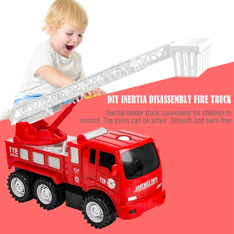 Diy Inertia Disassembly Fire Truck Mini Ladder Fire Truck Toy Children Simulation Fire Truck Classic Toys For Children