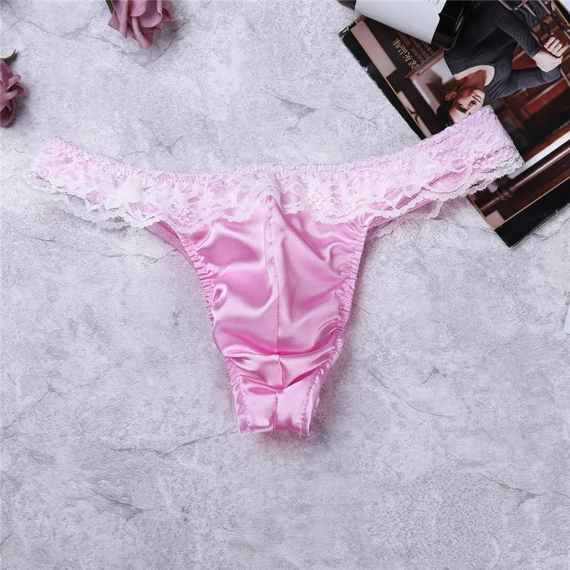 Мягкое стрейчевое Мужское нижнее белье SISSY с выпуклой сумкой, низкая посадка, кружевные блестящие трусы бикини с высокой посадкой, нижнее белье, мужские сексуальные трусики