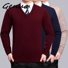 Genuo свитер Мужская одежда осень зима кашемировый шерстяной пуловер Свитера размера плюс деловые повседневные с v-образным вырезом