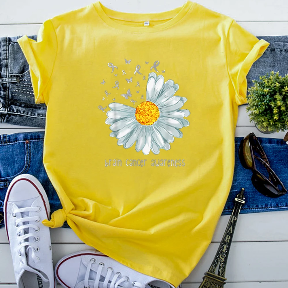 Chrysanthemum Brain Cancer Awareness Print Women T Shirt Hip Hop Harajuku Tshirts Womens Oversized Casual Short Sleeve Clothes
