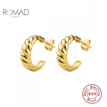 

ROMAD Stud Earrings For Women 925 Sterling Silver Fashionable CZ Zircon Croissant C-Shaped Earring Korean Pendientes