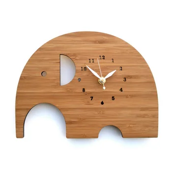 

Cartoon Pig Wall Clock Natural Bamboo Modern Design Silent Quartz Mechanism Acrylic Wall Clocks for Living Room Decor