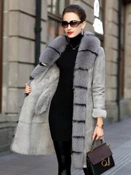 GĂŒnstig Kaninchen Mode Hohe QualitĂ€t Echtpelz Jacke Luxus Fuchs Pelz Kragen Pelz Mantel Frauen Vintage Schlanke Warme Weibliche Jacke Roupaszjt454