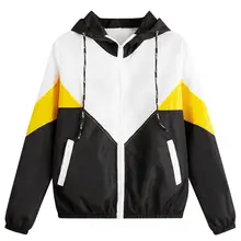 Hxroolrp Женская Спортивная кофта для бега, повседневная спортивная одежда с длинными рукавами, на молнии, цветные, лоскутные тонкие куртки с капюшоном для женщин