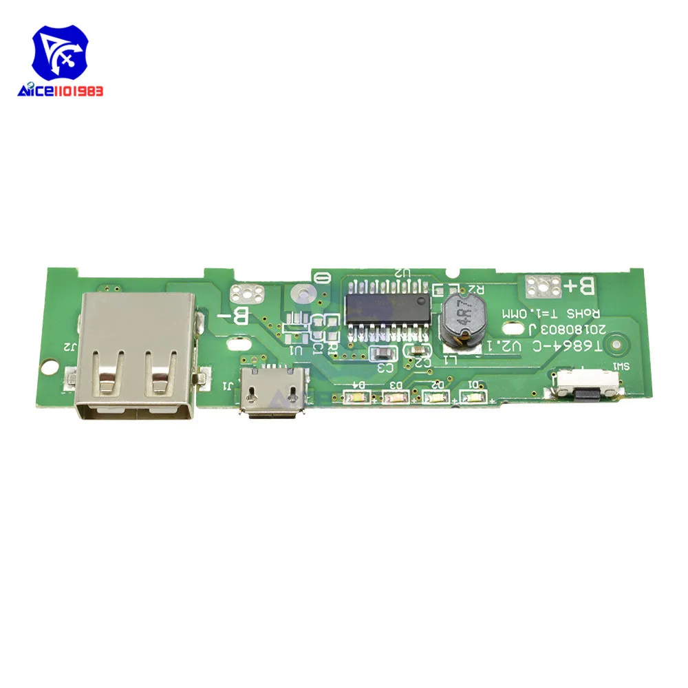 Diymore 18650 зарядное устройство для аккумулятора, печатная плата, 5 В, 2 А, мобильный телефон, USB, Micro USB, внешний аккумулятор, светодиодный индикатор, модуль для Xiaomi huawei