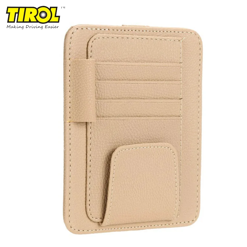 3 Color Car Auto Sun Visor Glasses Sunglasses Pen Card Ticket Clip Holder Multiuse Suit Leather For Car Roof - Название цвета: Бежевый