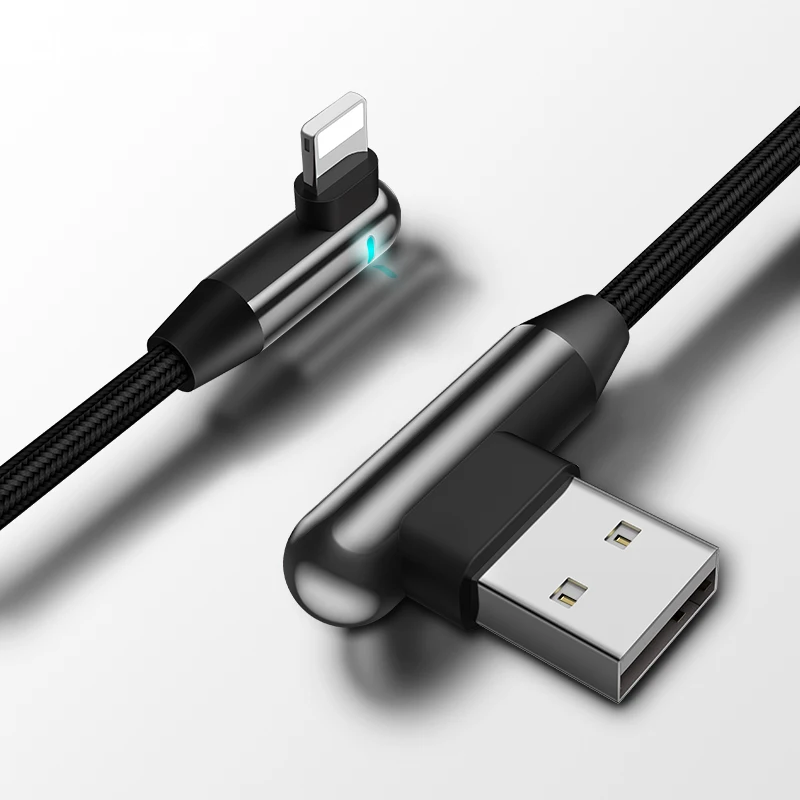 Светодиодный usb-кабель для iPhone X, Xr, Xs, Max, игровой usb-кабель для мобильного телефона, для iPhone 6, 7, 8, нейлоновый Плетеный зарядный кабель - Цвет: Черный