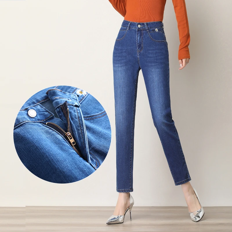 Autumn New Skinny Harlan Jeans Women Ankle Length High Waist Stretch Casual Simple Female Nine Points Denim Trousers ripped jeans