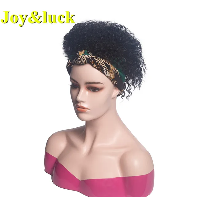 Headband Synthetic Wig Short Afro Kinky Curly Hair Wigs For Black Women Fluffy Curls Hairband African Turban Wrap Hair 60