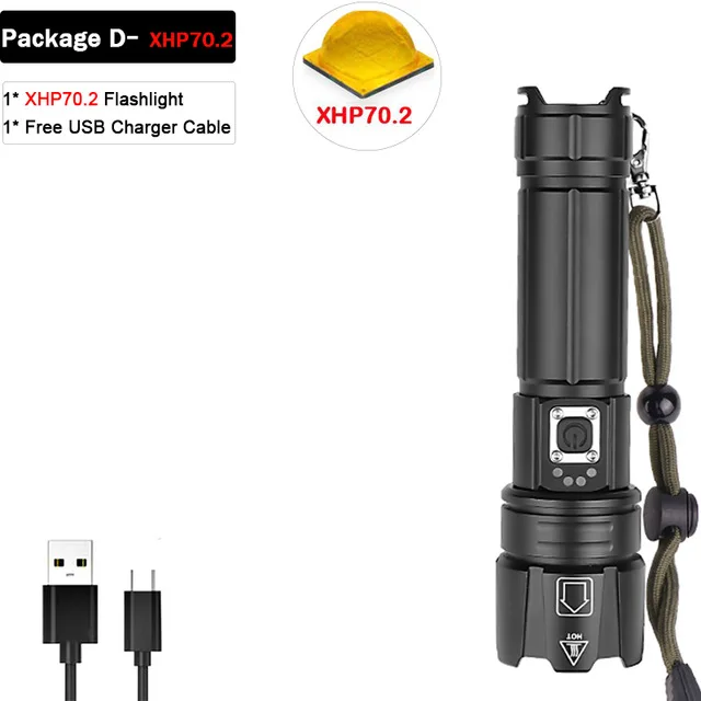 Самый яркий Перезаряжаемый светодиодный светильник-вспышка XHP90 XHP70.2, супер мощный фонарь, водонепроницаемый охотничий светильник с зумом, аккумулятор 18650 26650 - Испускаемый цвет: Package D